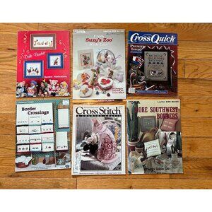 Vintage Lot Of 6 Cross Stitch Pattern Booklets Leaflets Holiday Crafts